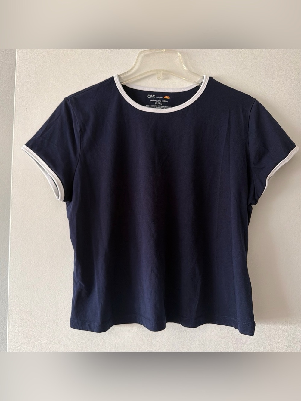 C&C California Navy Blue Organic Cotton Ringer Tee Crew Neckline Size XL
